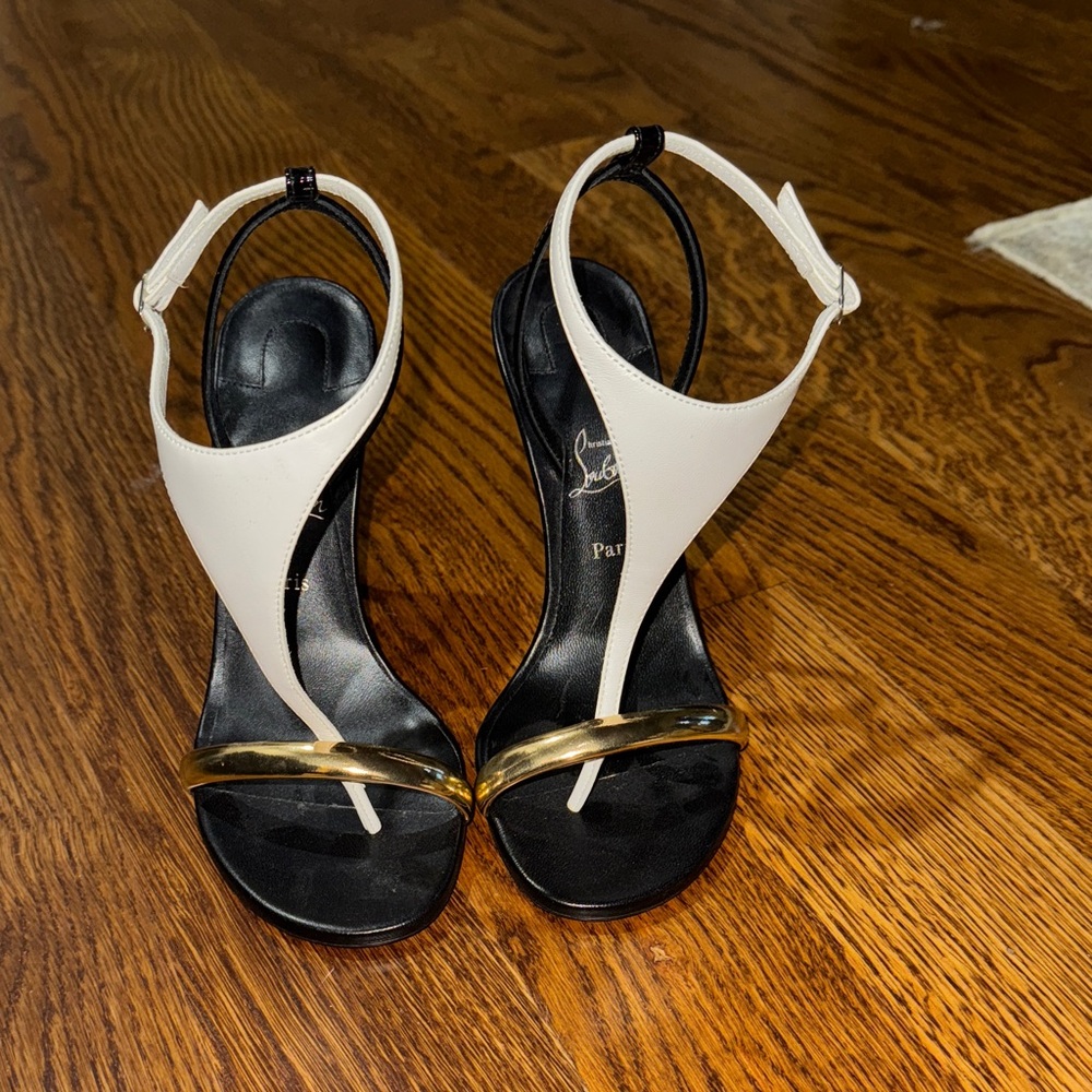 Christian Louboutin Elegant White and Gold Heels